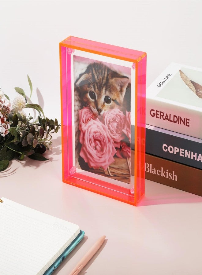 إطار صور أكريليك جيلايت مقاس 5×7 لعرض صور مقاس 5×7 و4×6، إطار صور نيون عائم بدون إطار داخلي، مناسب للجدران والطاولات، لون وردي نيون - Image 4